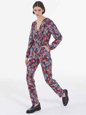 The Kooples Red and Blue Floral Wrap Jumpsuit size 1